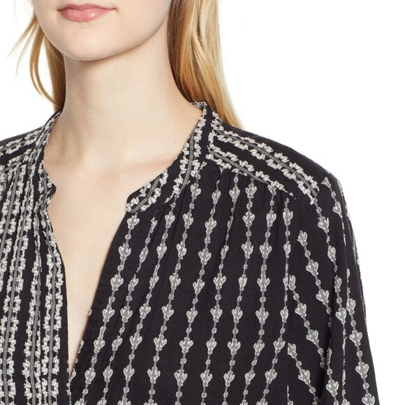 Lou & Grey Botanica Long Sleeved Boho Mini Shift Dress | Black / White | XS - Picture 7 of 10